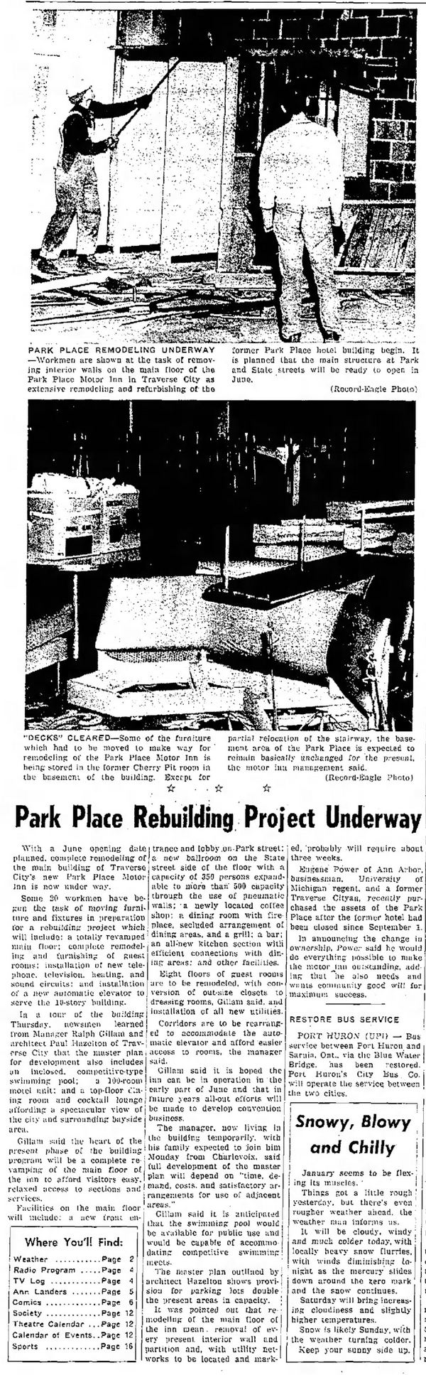 Park Place Hotel (Park Place Motor Inn) - Jan 10 1964 Article On Remodel (newer photo)
